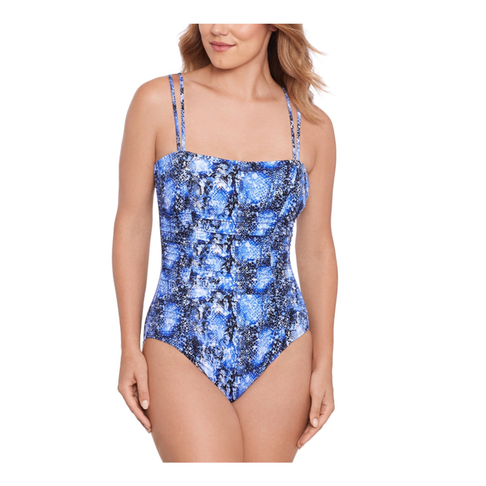Swim Solutions Women's Shirred Snakeskin-Print Swimsuit Multi Size 10 15066
